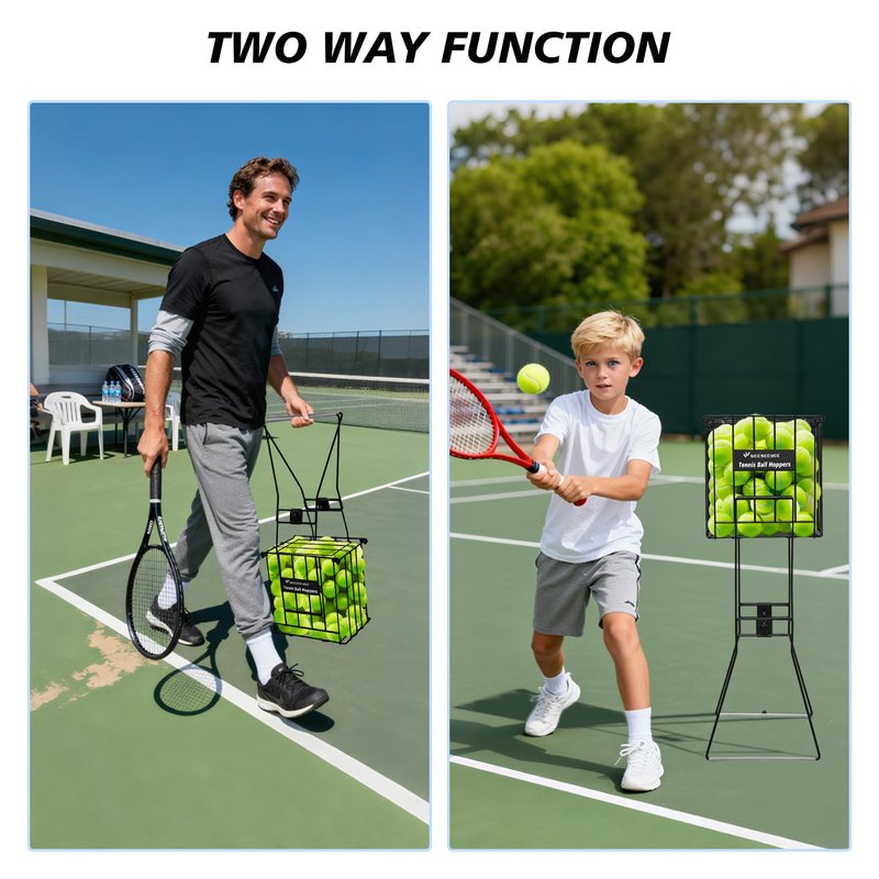NEESEEYEE Tennis Ball Hopper Collector Tennis Ball Retriever Basket Pick up Hopper Carrier Holder Holds 80 Tennis Balls