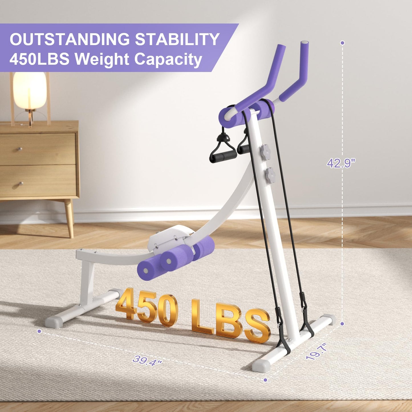 Ab Trainer Machine for Abs Workout at Home Gym, Knee Protection, Abdominal Trainer for Stomach Workout,Touch Displays(Purple)