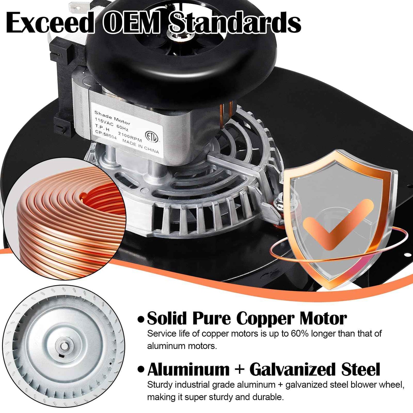 Hiorucet Draft Inducer Motor for Jakel Inc J238-112-11128, J238-112-11258, J238-112-11195, Goodman B1859005, B1859005S, Fasco A157, Replacement for Goodman Furnace & Jakel Inducer Motor with Gasket.