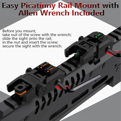 Fiber Optic Sights - Flip Up Front & Rear with Green/Red Dots | Tool-Free Adjustment