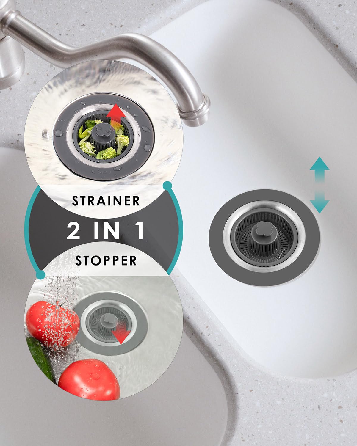 Drifop 3 in 1 Kitchen Sink Stopper and Strainer Combo, Pop Up Stainless Steel Kitchen Drain Strainer, Anti-Clogging Sink Strainer Basket with Handle for Standard 3-1/2 inch Drain, 1Pack