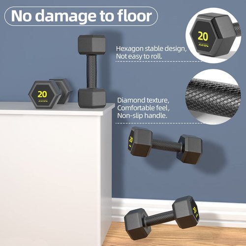 Hex Dumbbells PVC Encase Coating Free Weight Dumbbell Set for Strength Training, Home Gym Fitness and Full Body Workout, 20LB, Pair