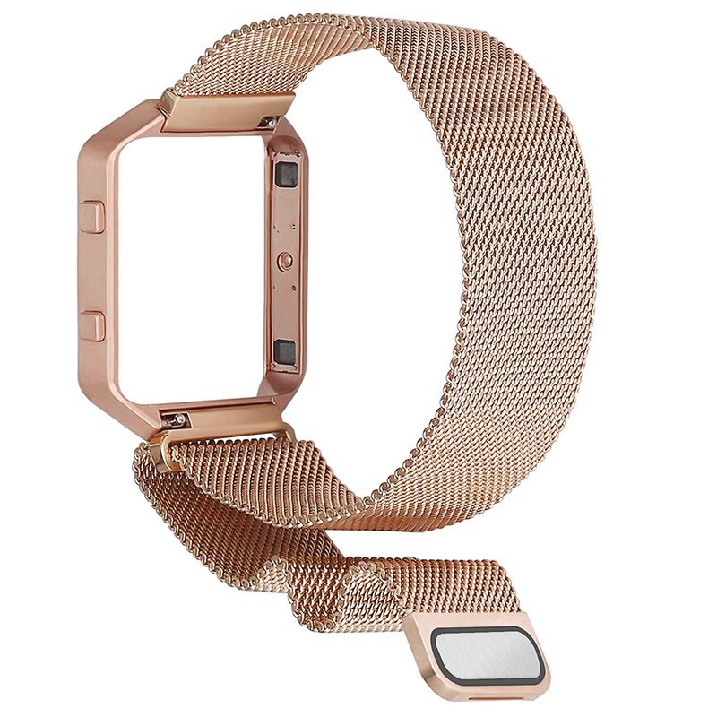 Wongeto Metal Band Compatible with Fitbit Blaze Bands with Metal Frame,Stainless Steel Mesh Loop Adjustable Wristband Replacement Strap for Women Men Compatible with Fitbit Blaze (Rose Gold)