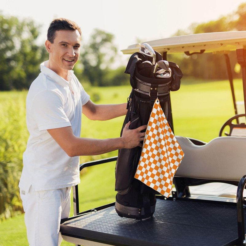 Ylcavgz Orange White Checkered Pattern Golf Towels, Ultra-Fine Fiber Premium Towels, Men's and Women's Golf Gifts