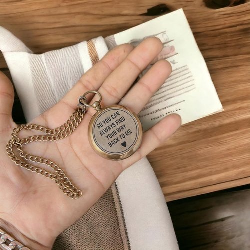ZUBIA Engraved Brass Compass with Chain and Leather Case – “So You Can Always Find Your Way Back to Me” – Personalized Pocket Compass for Birthday, Anniversary, or Baptism