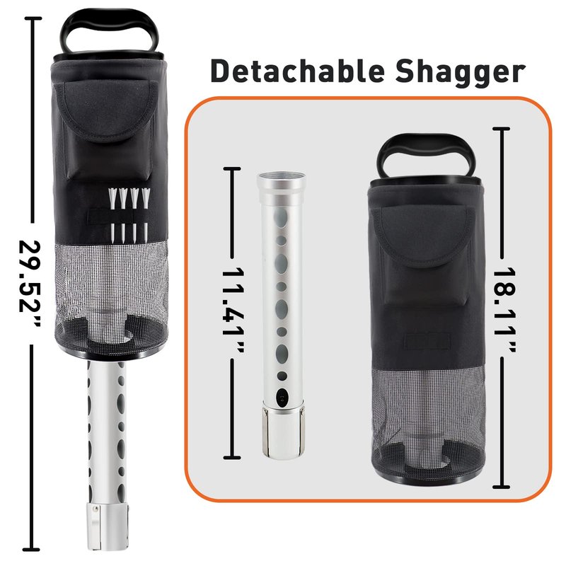 Shag Bag for Golf Balls Golf Ball Retriever, Durable Aluminum Shag Tube Golf Ball Shagger, Detachable Collector and Portable Pocket Storage Picker (Holds 70 Balls)