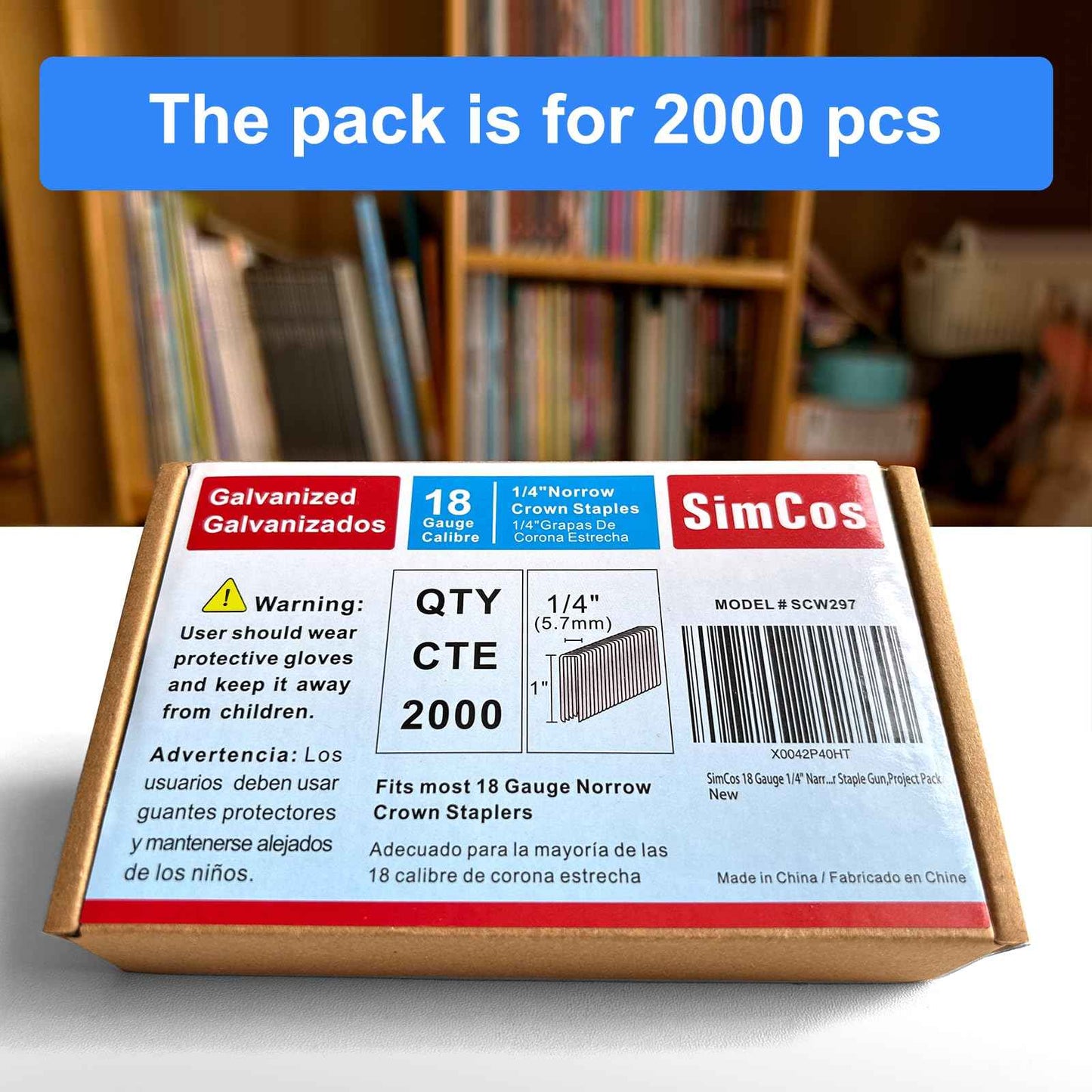 SimCos 18 Gauge 1/4" Narrow Crown Staples, 1-Inch, Galvanized Project Pack for 18 GA Pneumatic or Electric Stapler or Staple Gun (2000)