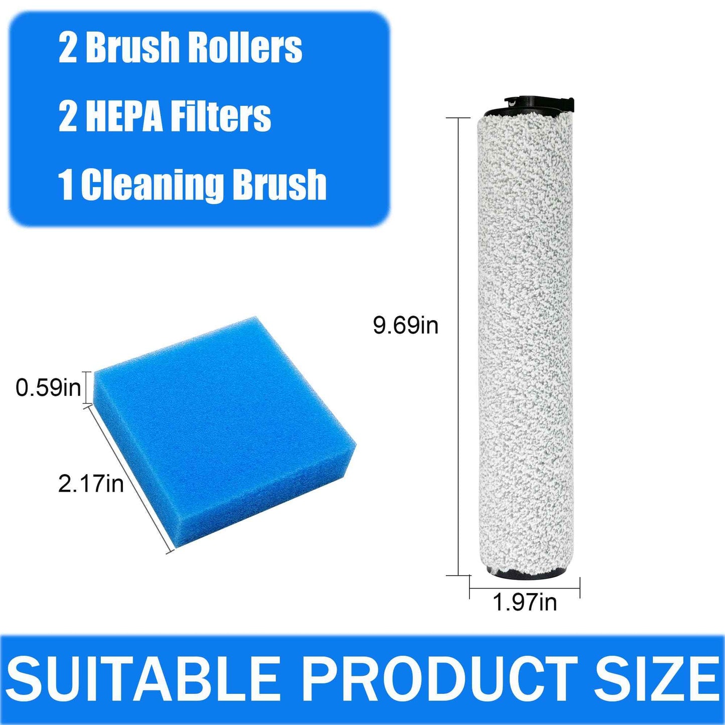 NEW400 Replacement Brush Roller & Foam Filters Kit for Eureka NEW400 Vacuum Cleaner - 2 Brush Rollers, 2 Foams, 1 Cleaning Tool Brush