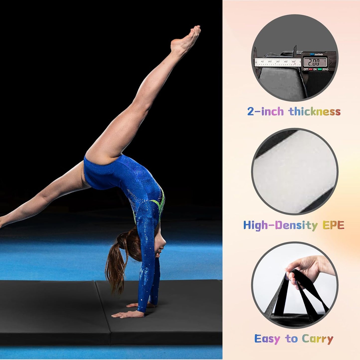 RitFit Folding Exercise Mat - 2 Inch Thick Gymnastics Mat with Carrying Handles | Sizes 3’x6’, 4’x8’, 4’x10’, 2’x8’ for Yoga, MMA, and Home Gym