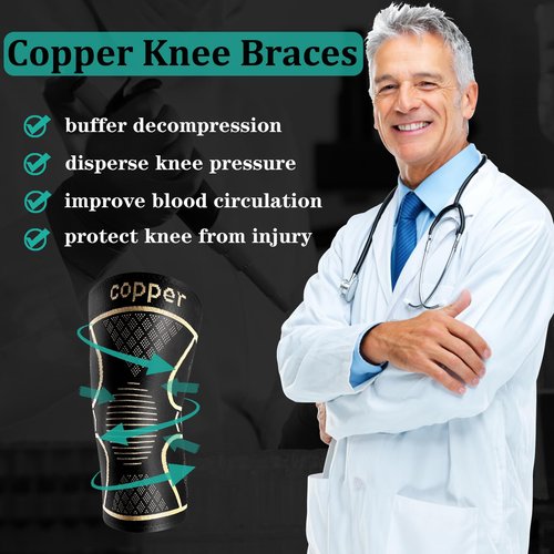 Copper Knee Braces for Women and Men 2 Pack, Knee Compression Sleeve for Knee Pain, Arthritis,ACL, Meniscus Tear, Joint Pain Relief, Knee Support for Running, Working Out, Fitness, Weightlifting-M