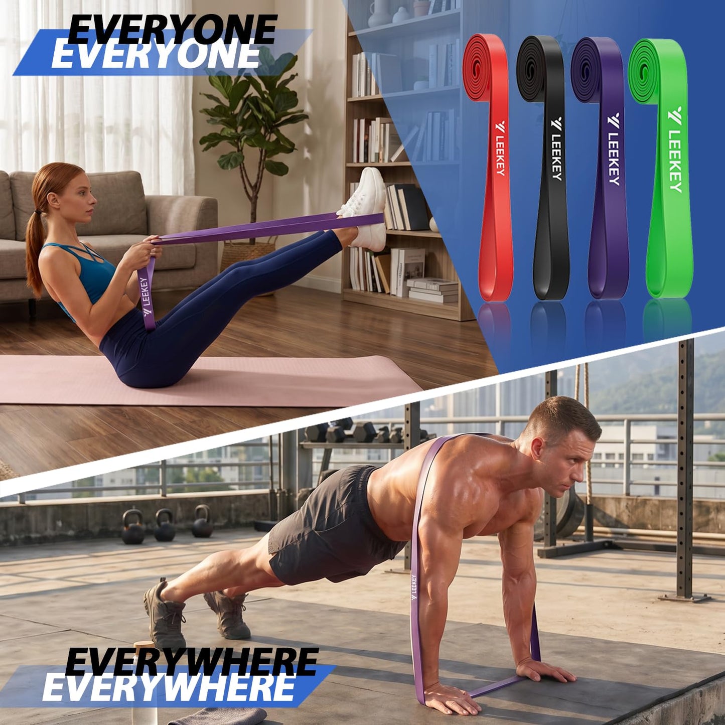 LEEKEY Pull Up Assistance Bands,Muit Levels Resistance Bands for Senior/Adults,Exercise Bands with Door Anchor, Strength Bands for Fitness Training, Physical Therapy,Home Gym Workouts