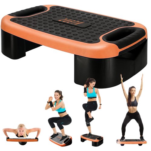 4-In-1 Balance Board and Stepper Exercise Platform - Aerobic Step Adjustable Home Workout Slant Board, Non Slip Soft cushion - With Home Workout Suggestions
