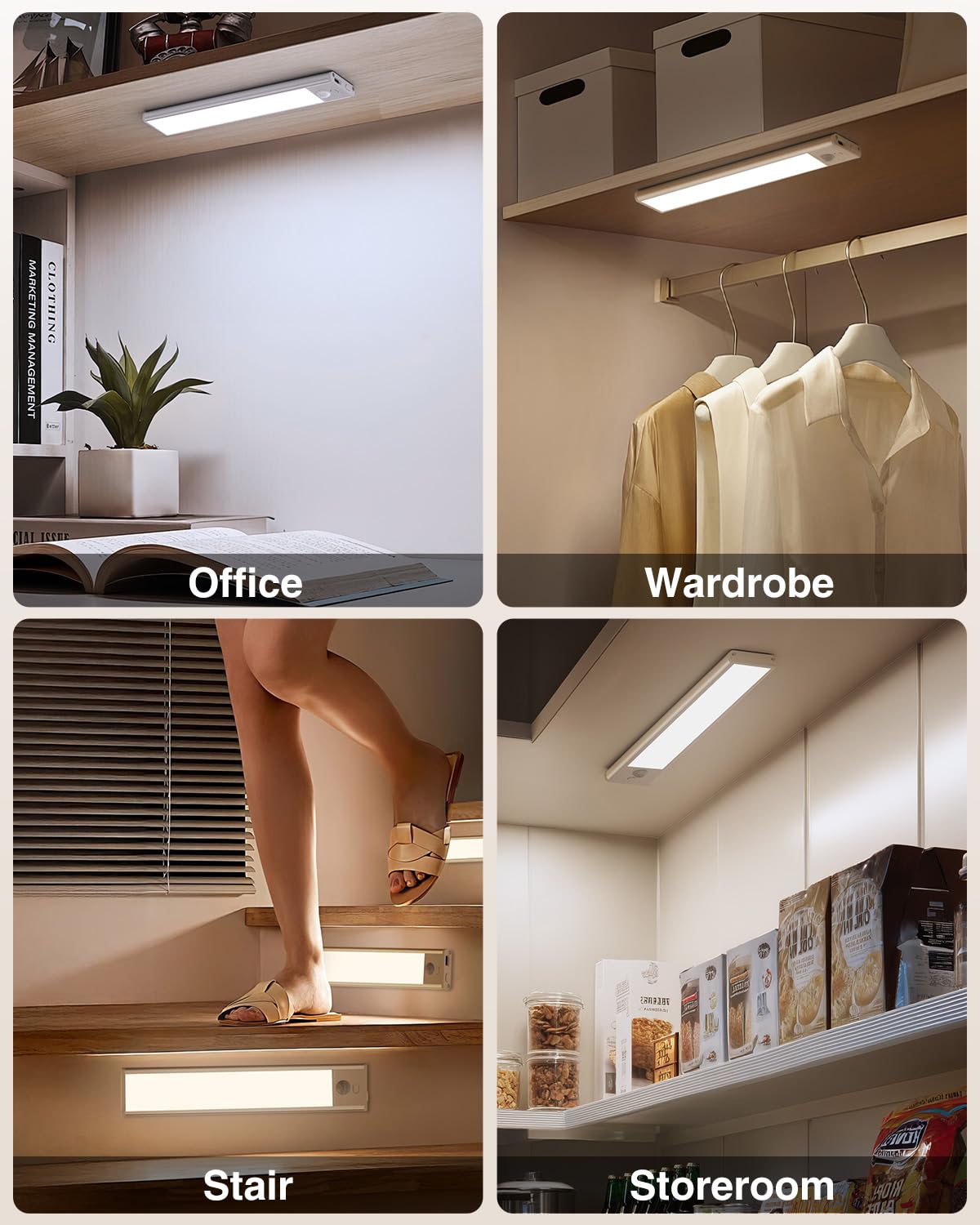 LED Under Cabinet Lighting, Battery Operated Motion Sensor Light Indoor Wireless, 3 Color Temps, USB Rechargeable Closet Light, Dimmable Under Counter Lights for Kitchen Stairs Closet Pantry, 2 Pack