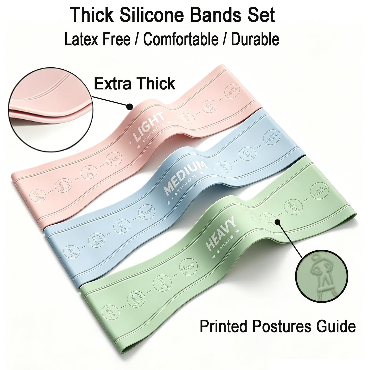 Silicone Booty Bands for Legs and Glute, Non Slip Extra Wide Thick Resistance Loop Bands, Mini Exercise Bands Set of 3, Workout Bands for Hip, Thigh, Pilates, Squat, Gym, Fitness for Women and Men
