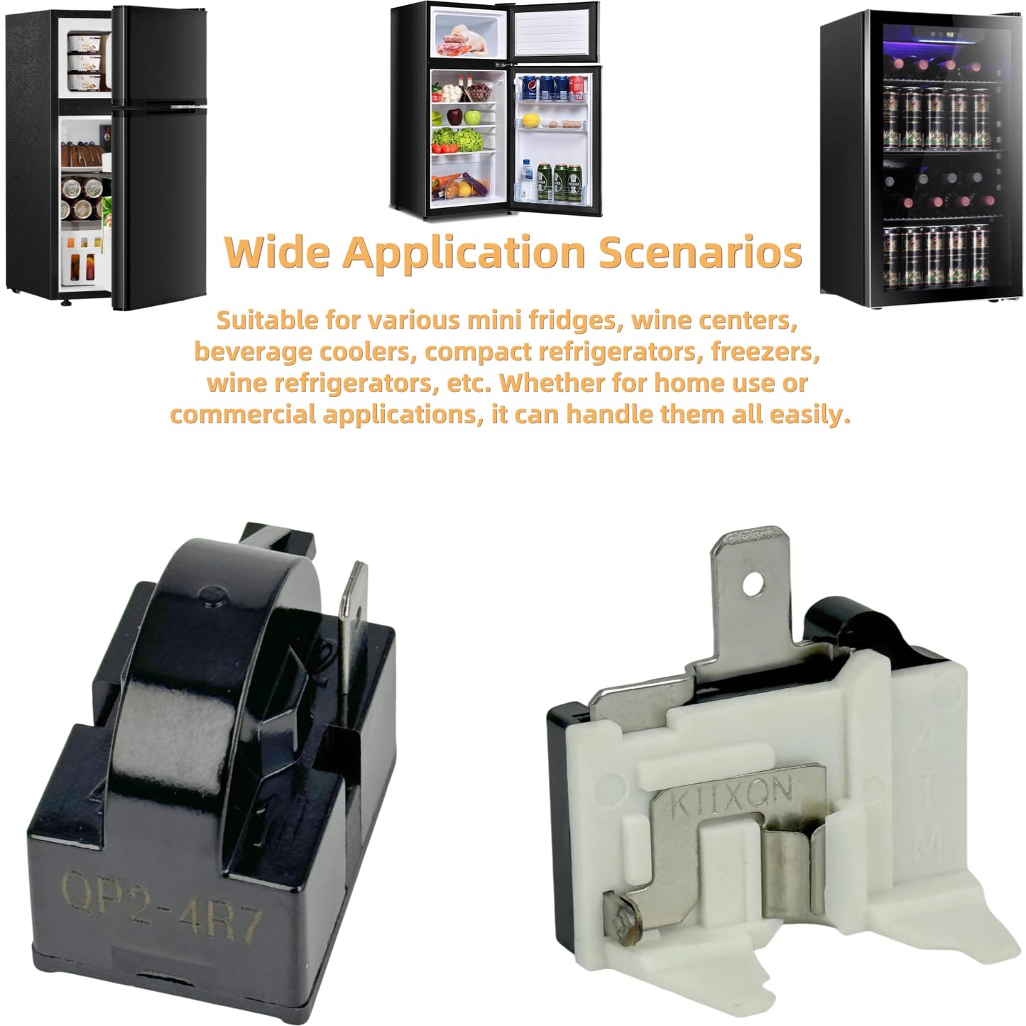 2 Sets of Compressor 4.7 Ohm 1-Pin PTC Starter/Start Relay and Overload Kit Compatible with Mini Fridges, Compact Refrigerators, Beverage & Wine/Beer Coolers, Deep Freezers, Beer/Wine Refrigerators