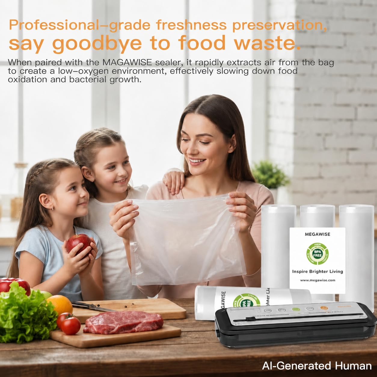 MEGAWISE Vacuum Sealer Bags (11''x 14''-100pcs) for Food Freshness Preservation, BPA Free Vacuum Storage Bags for Food or Sous Vide, Seal a Meal,Double-Sided Texture, Double Lock Freshness (100 count)