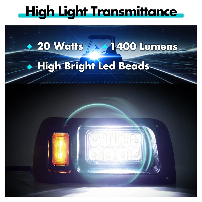 10L0L Golf Cart Headlight and Tail Light Kit for Club Car DS 1993 Up Gas & Electric,12 Volt Input Street Legal DS Light Kit