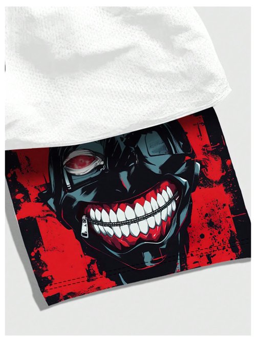 GORGLITTER Men's 2 in 1 Anime Graphic Gym Shorts Quick Dry Drawstring Mesh Athletic Running Shorts with Liner White Medium