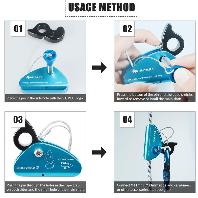 SEPEAK Detachable Climbing Ascender 15kN Rope Grab Ascender, Flip Line Adjuster, Fall Protection Belay Device for Rock Climbing,Tree Arborist/Fit for 11~13 MM Rope/Blue