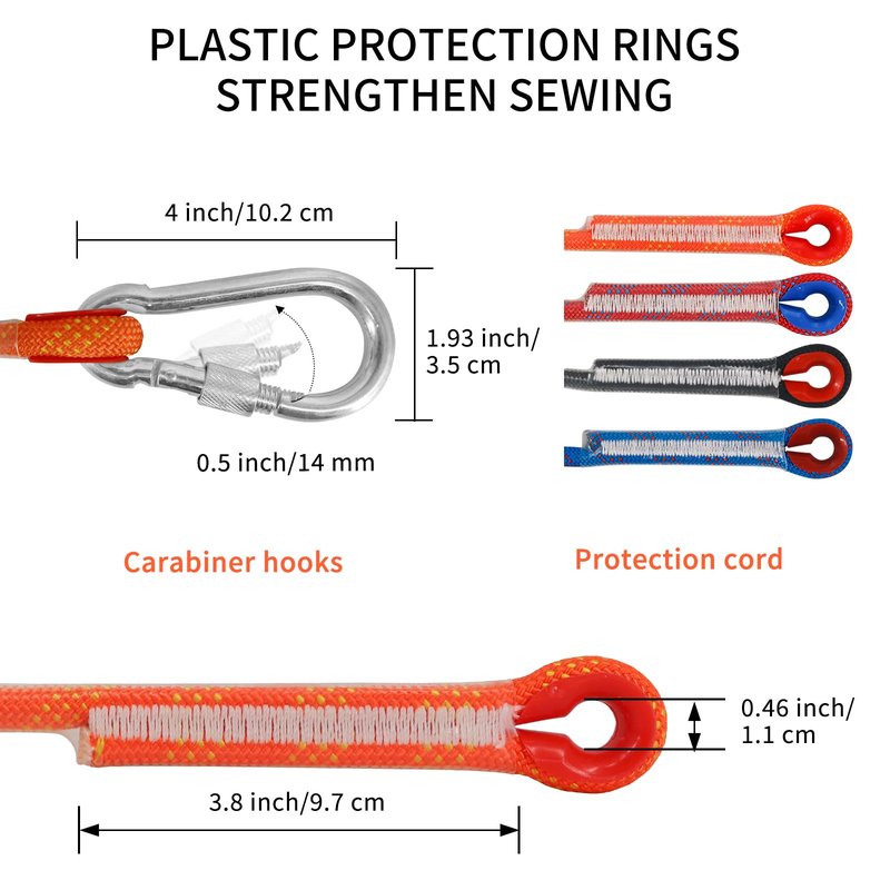 NewDoar Climbing Rope 8(5/16in),10mm (3/8in), High Strength Accessory Cord Rope with 2 Steel Hooks, for Outdoor Rescue Rappelling Rope Down Cliffs ledges Safety Escape Tow Strap Equipment(Blue)