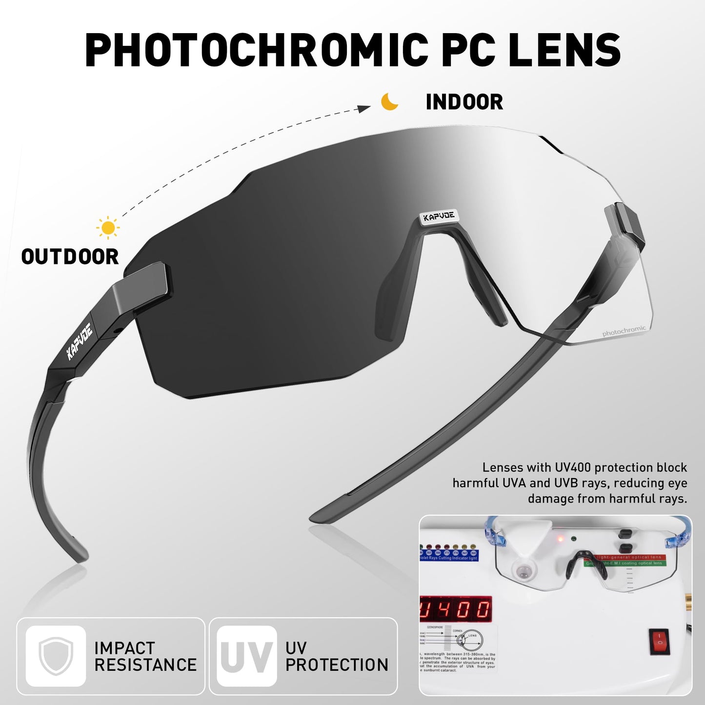 KAPVOE Photochromic Cycling Glasses for Men Women Sport Sunglasses UV Protection Driving Mountain Running MTB Frameless K341