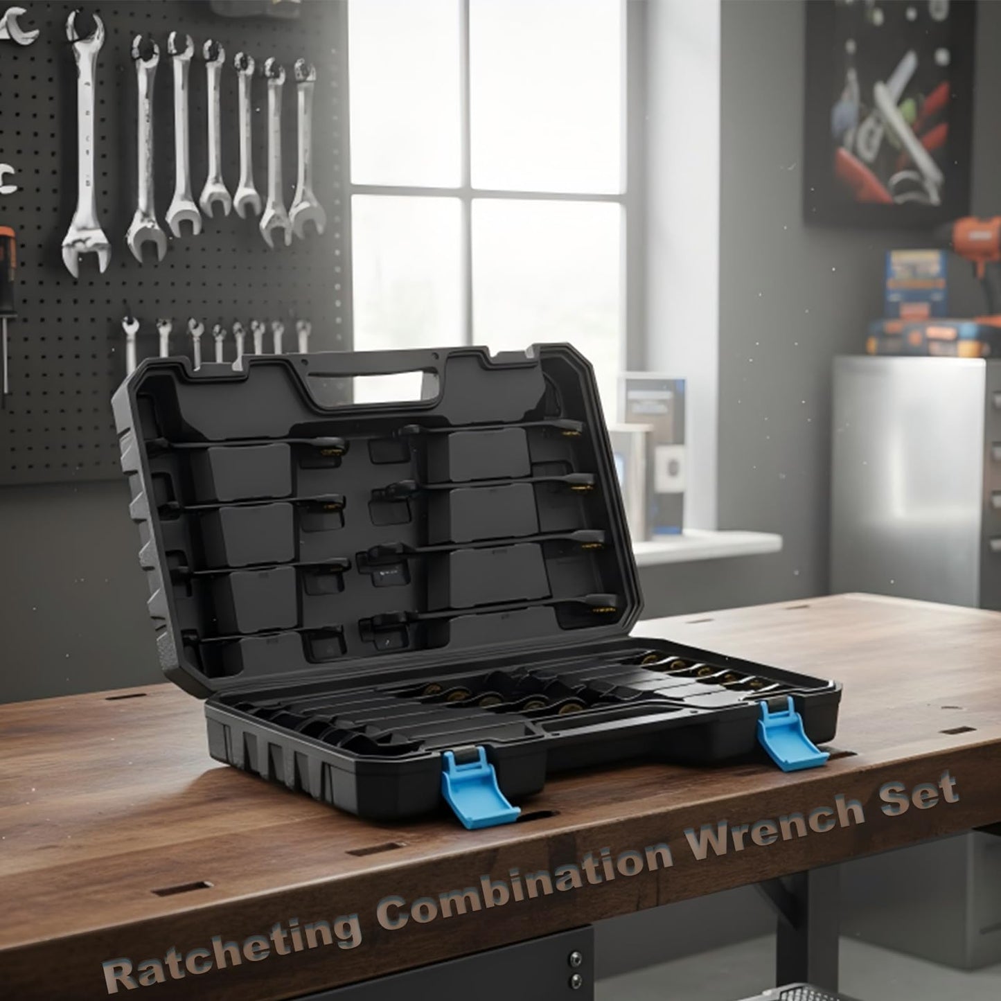 CaeeKee 20PCS 72-Tooth Reversible Ratcheting Combination Wrench Set, Metric & SAE, 8mm - 19mm, 5/16" - 3/4", 12 Point, CR-V Steel, With Organizer Box