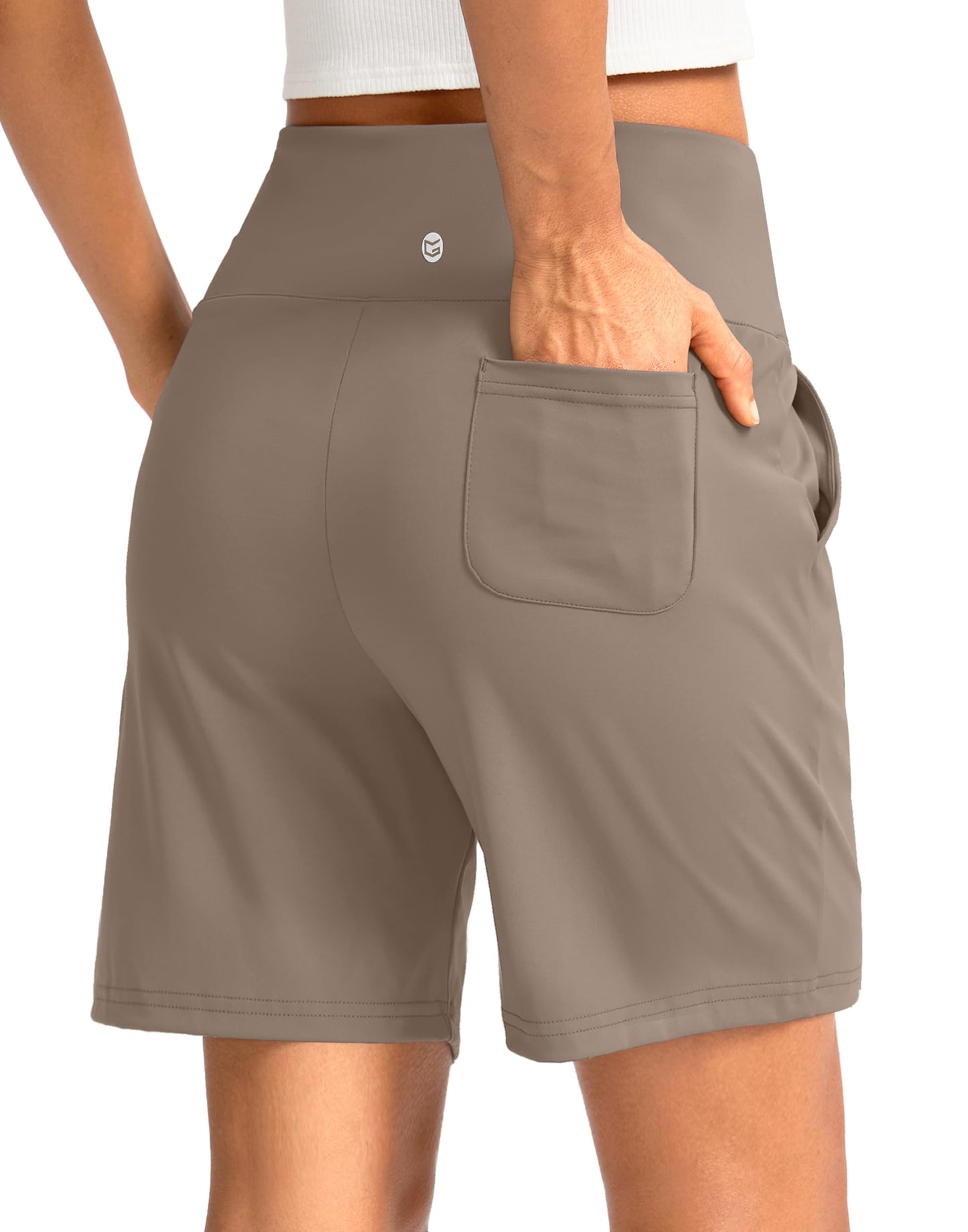 G Gradual Women's Bermuda Long Shorts with Pockets 7" High Waisted Knee Length Shorts for Women Walking Athletic Workout(Dark Grey-L7,L)