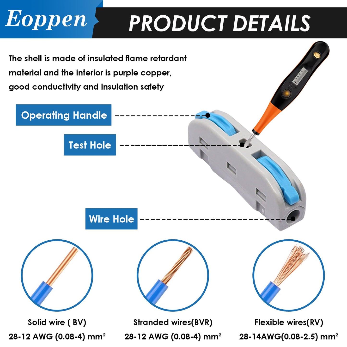 Eoppen 60Pcs Lever Wire Connectors 28-12 AWG Quick Connect Electrical Splicing Kit for Circuit Inline 1 in 1 out