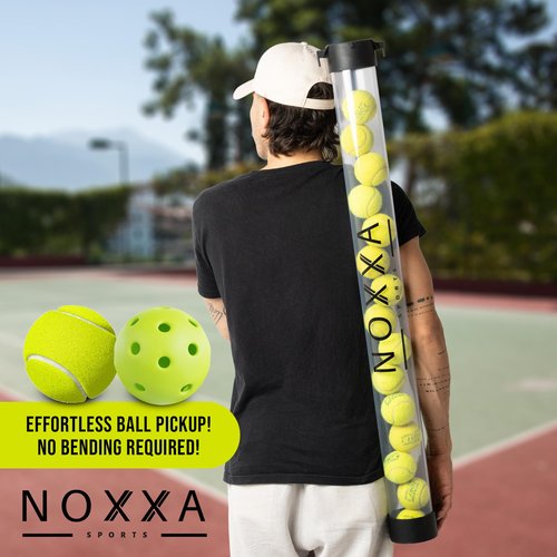 NOXXA Tennis and Pickleball Ball Hopper with Pickup Tube – Pickleball Tennis Ball Basket with Wheels, 150 Tennis Ball or 120 Pickleball Ball Holder Capacity, Indoor and Outdoor