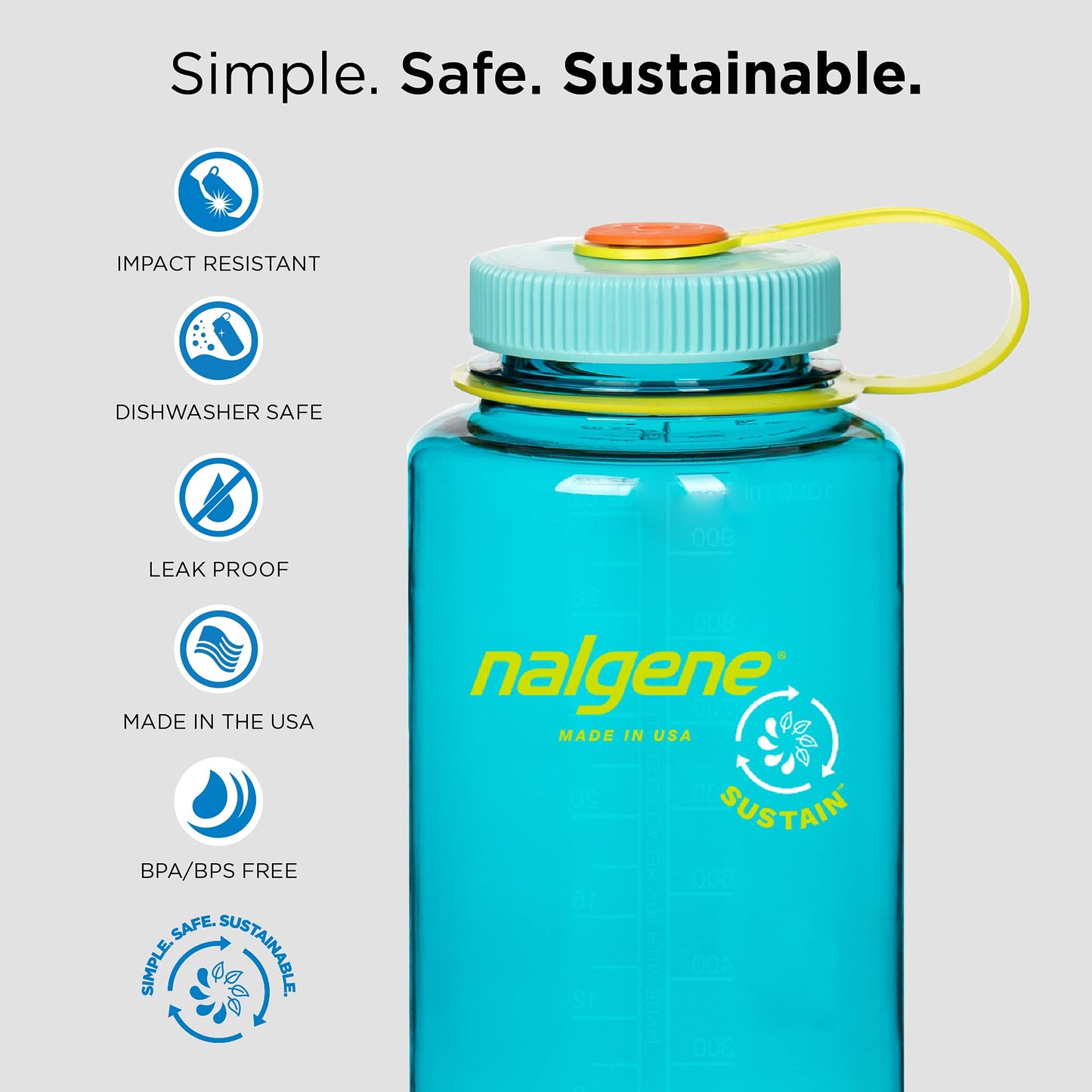 Nalgene Sustain Tritan BPA-Free Water Bottle Made with Material Derived from 50% Plastic Waste, 32 OZ, Wide Mouth, Pomegranate