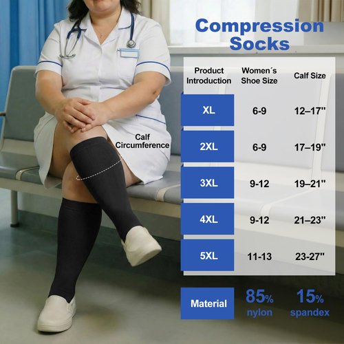 4 Pairs Plus Size Compression Socks for Women Wide Calf L/XL-5XL (15-20mmhg) Compression Socks Men Knee High Support Compression Stockings for Women Wide Calves Big Calf Wide Leg Foot for Nurses and Flying