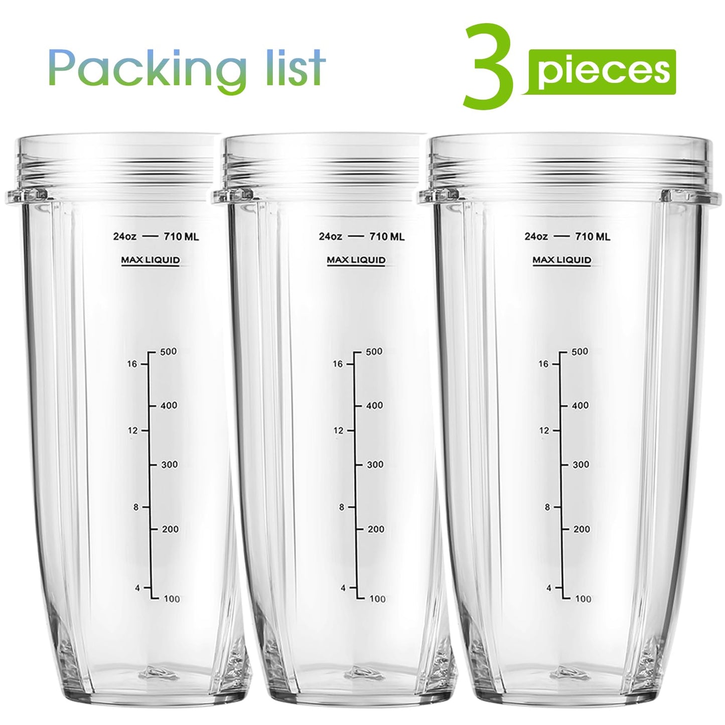 MEET JUICE 3-Pack 24oz Ninja Blender Cups, Blender Replacement Parts Compatible with Ninja Auto-iQ Series Blenders BL480 BL481 BL482 BL640 BL682 BL2012 BN801