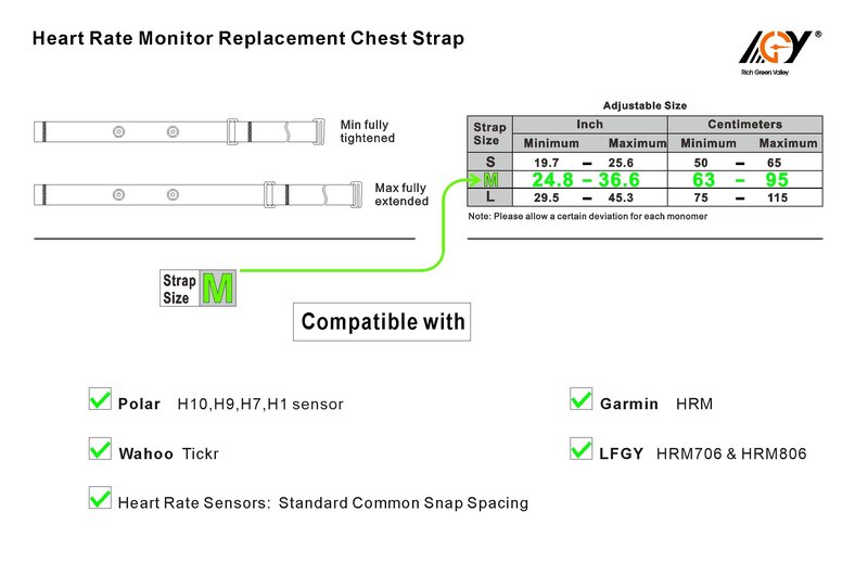 Rich Green Valley Heart Rate Monitor Chest Strap Compatible with Polar H10 H9 H7 H1 Wahoo Tickr Garmin HRM COOSPO,Black M-XXL