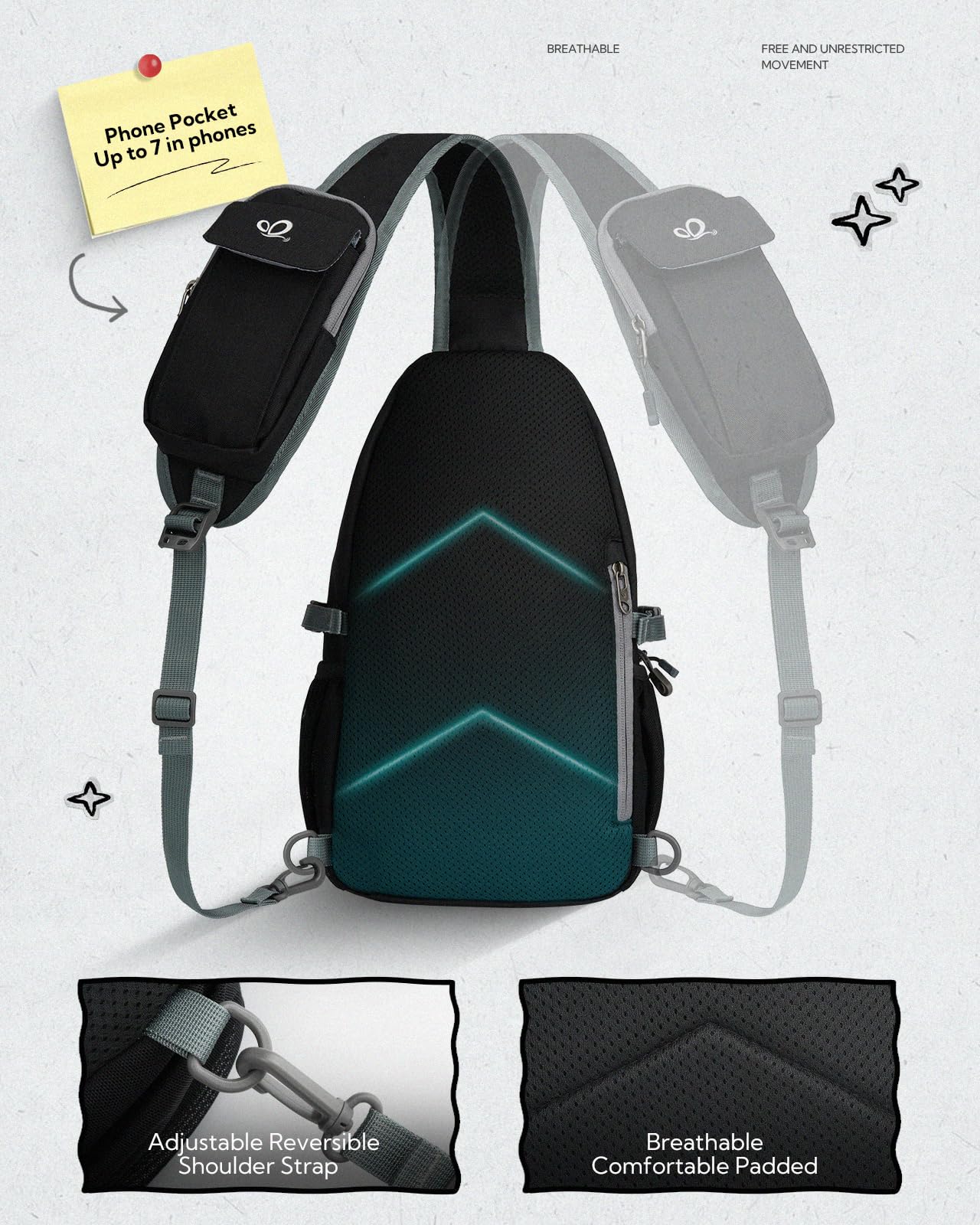 WATERFLY Sling Bag Crossbody Backpack: 8L RFID Anti Theft Cross Body Shoulder Bag Travel Crossover Side Bag for Men Women