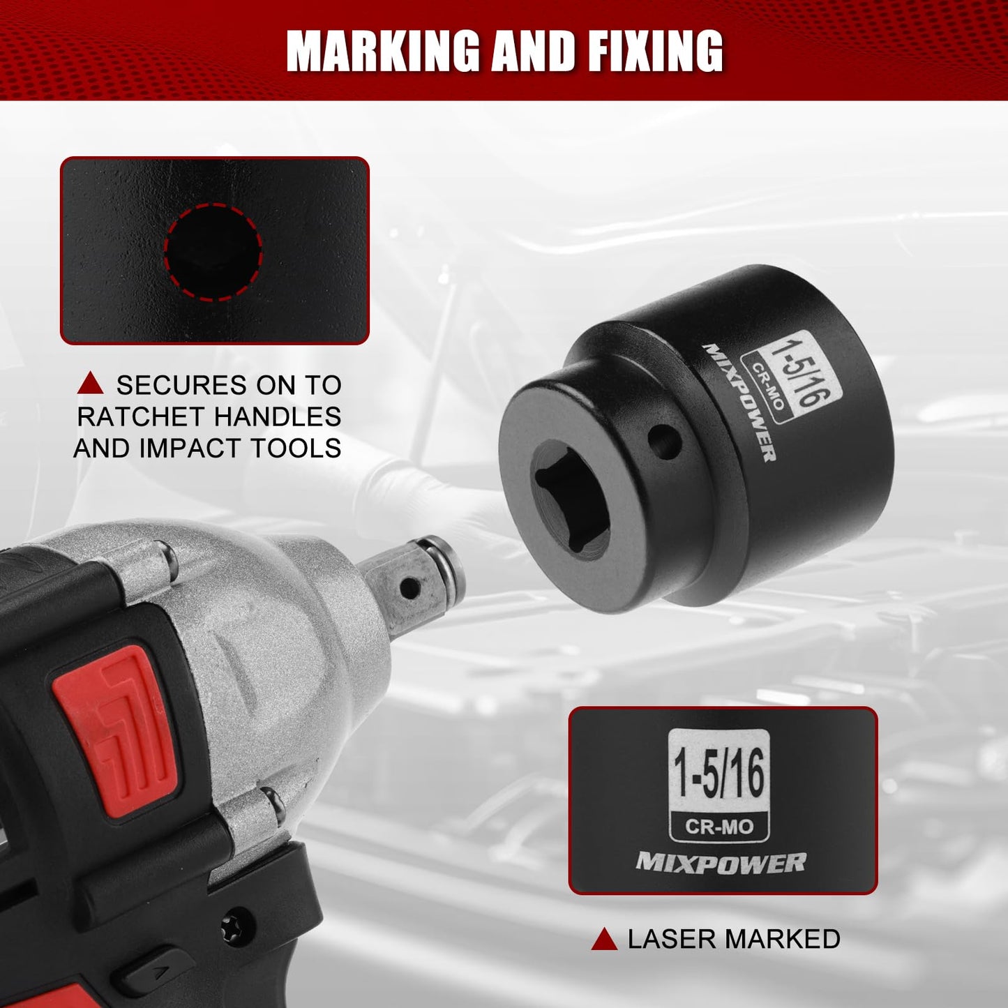 MIXPOWER 1/2" Drive Shallow Impact Socket, CR-MO, 1-5/16", 6 Point, Radius Corner Design, Axle Nut Impact Grade Socket for Easy Removal