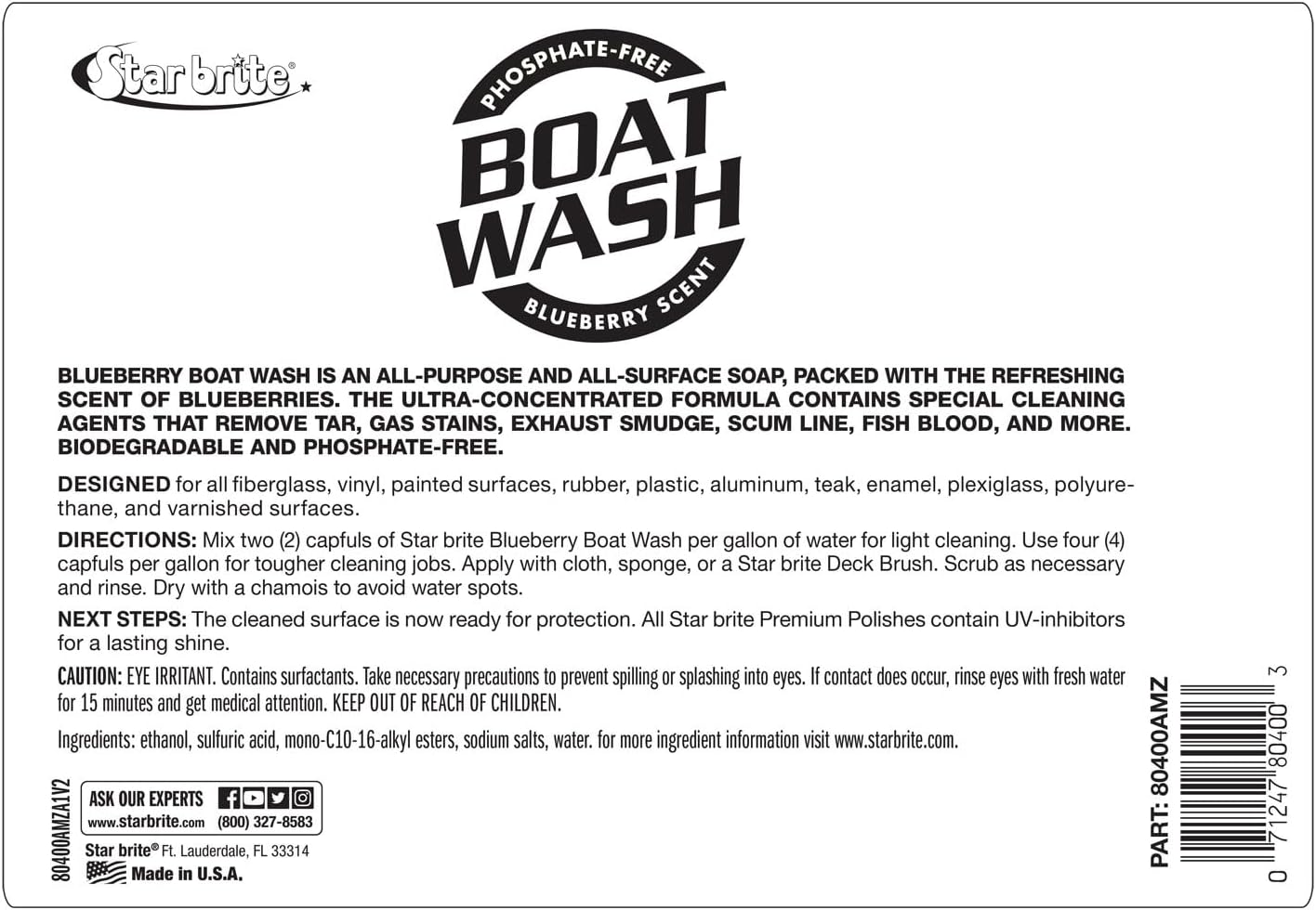 STAR BRITE Concentrated Boat Wash - Heavy-Duty Non-Streak Formula for Sparkling Hulls & Decks - 128 OZ Gallon