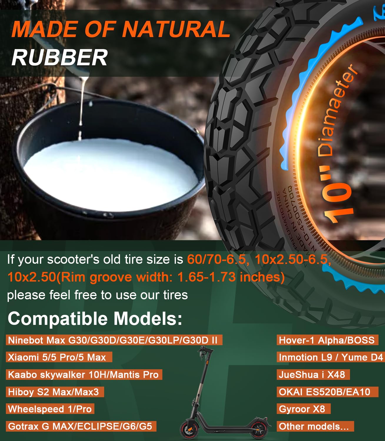 BANGTING 2PCS 60/70-6.5 Scooter Tire Tubeless - 10x2.50 Front or Rear Replacement Puncture-Proof Solid Tires, 10x2.50-6.5 Airless Off-Road Tire for Segway G30/G30D/G30LP/G30D II (Blue)