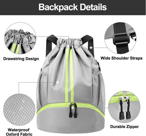 Hoedia Sports Drawstring Backpack - Waterproof Gym Bag with Shoe Compartment | Unisex Design