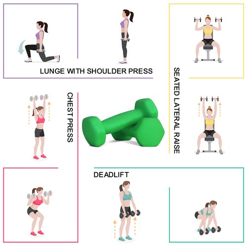 Balelinko Home Gym Equipment Workouts Strength Training Weight Loss Pilates Weights Yoga Sets Weights for Women, Men, Seniors and Youth, 9LB Green, Pair