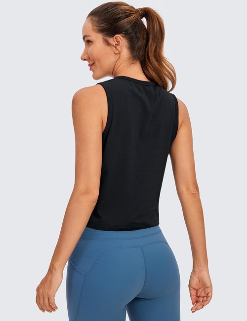 CRZ YOGA Pima Cotton High Neck Cropped Tank Top - Soft, Comfortable Workout Shirt for Women