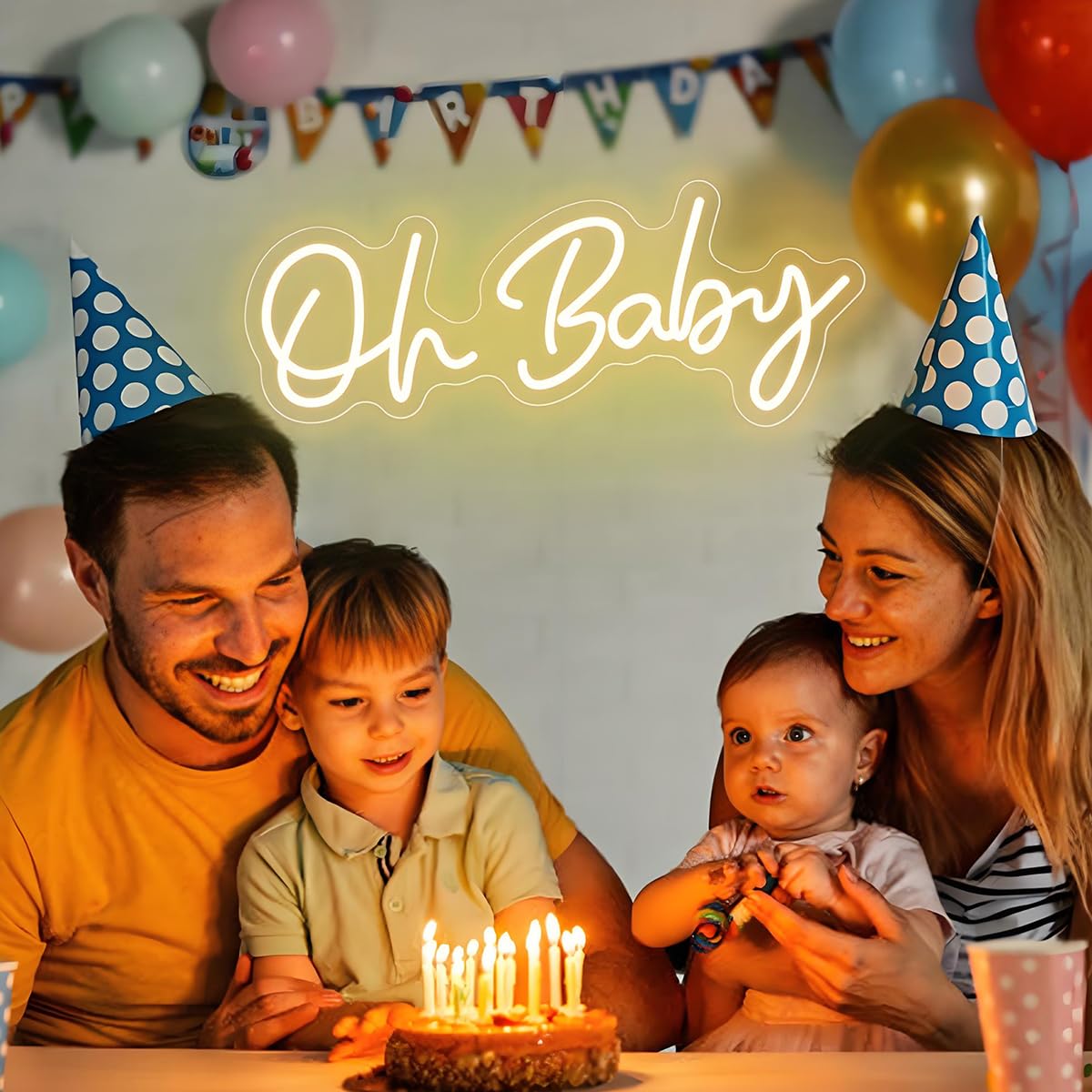 Oh Baby Neon Sign for Backdrop Wall Decor, Boy and Girl Baby Shower Decorations Led Light up Sign for Party Decor, Warm White, 16.5x6.7 inch