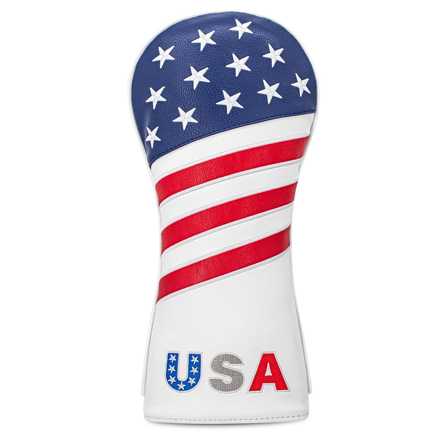 Golf American Style Head Cover Golf Club Blue and White Leather Headcovers Set Fits Driver Fairway Wood Hybrid Utility Putter Iron Wedge Headcover. (Driver)
