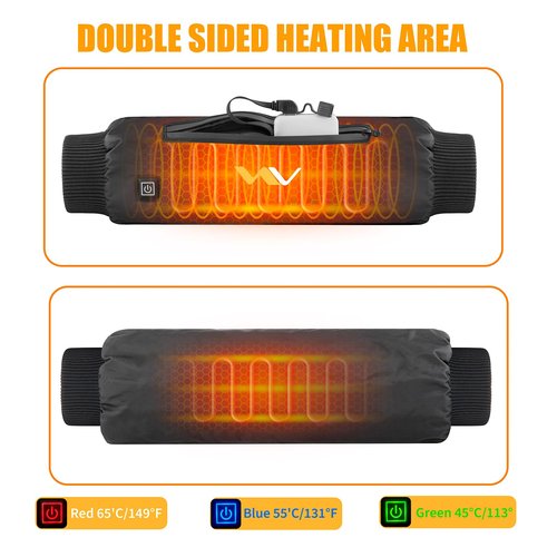 Heated Hand Warmer Pouch with Adjustable Belt, USB Powered Electric Heating Muff with 3-Temperature Settings for Instant Warmth, Weatherproof, Zipped Pocket. Power Bank not Included