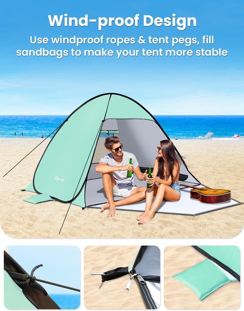 Glymnis Beach Tent - Portable Sun Shelter for 1-4 Persons with UPF 50+ Protection | Easy Setup with Zipper Door