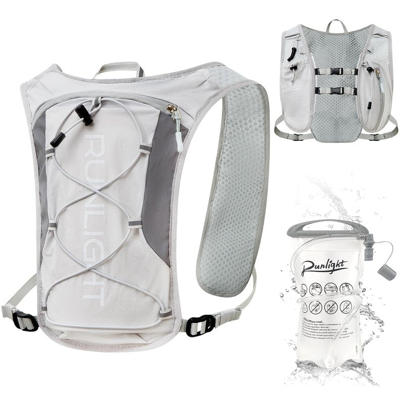 Running Vest for Women Men, Adjustable Hydration Backpack Breathable Reflective with 1.5L Water Bladder for Hiking, Trail, Running, Marathons, Cycling (Gray, One Size)