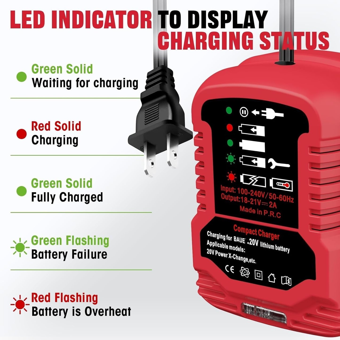 for Bauer 20V Battery Charger, Compact Size Portable Charger for Bauer 20V Cordless Power Tool Battery