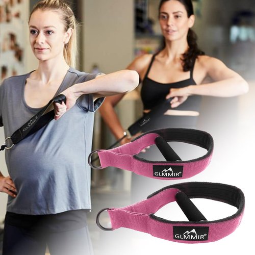 GLMMIR Pilates Double Loop Straps for Pilates Reformer, Fitness Metal D Ring Straps Handle, Pilate Accessories Yoga Wristbands Exercise Straps for Gym Home Workout 2PCS - Pink with Handle