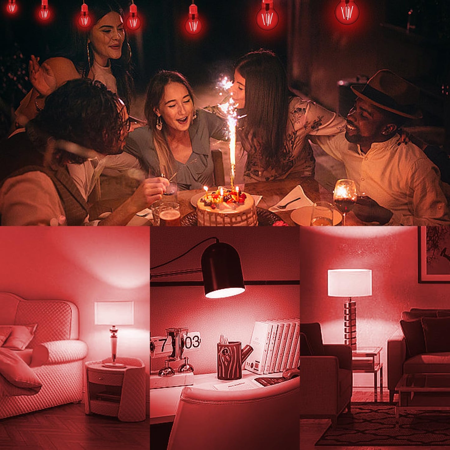 Aygrochy A19 Glass LED Red Light Bulb, 6W(60W Equivalent) E26 Base, Dimmable LED Red Color Light Bulb for Christmas,Party,Porch Home Lighting,Halloween,2 Pack