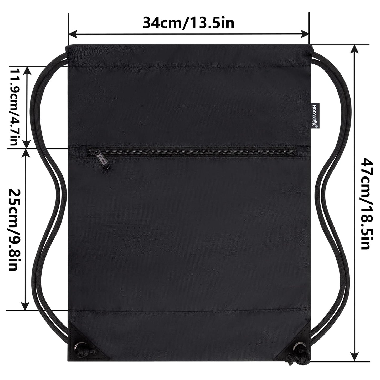 HOLYLUCK Drawstring Bags Backpack Sackpack Cinch Bags for Sports, Gym, Travel, Beach (Black)