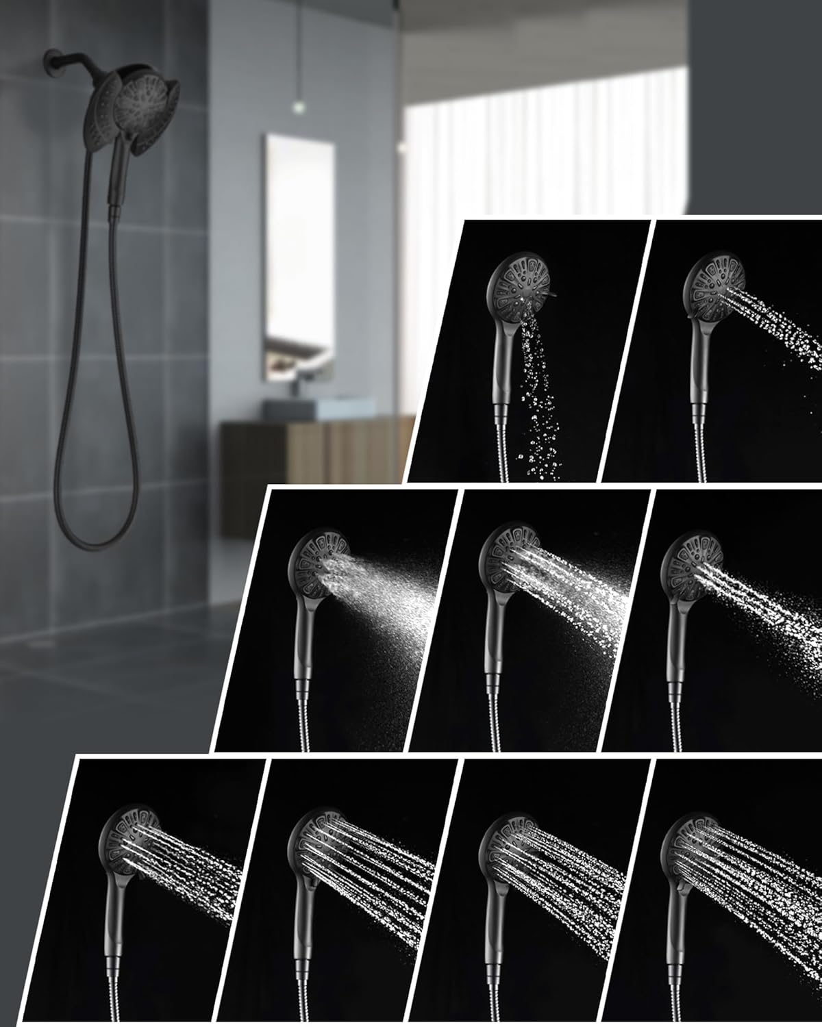 2.5GPM 7.2" Rainfall & Handheld Shower Head Combo with 60" Stainless Steel Hose